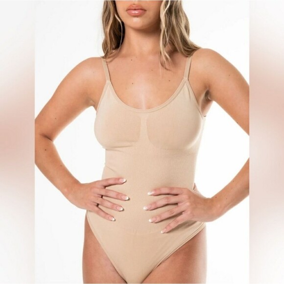 HeyShape Stretchy Snatched Thong Shapewear Bodysuit Neutral Nude Beige Medium